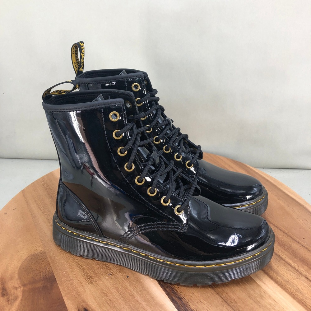 Dr. Martens Zavala Black Patent Leather Boots Womens 7 Lace Up Combat